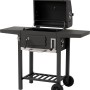 Tepro Toronto Holzkohlegrill Kompakt in Anthrazit-Edelstahl mit offenem Deckel und Ablageflächen.