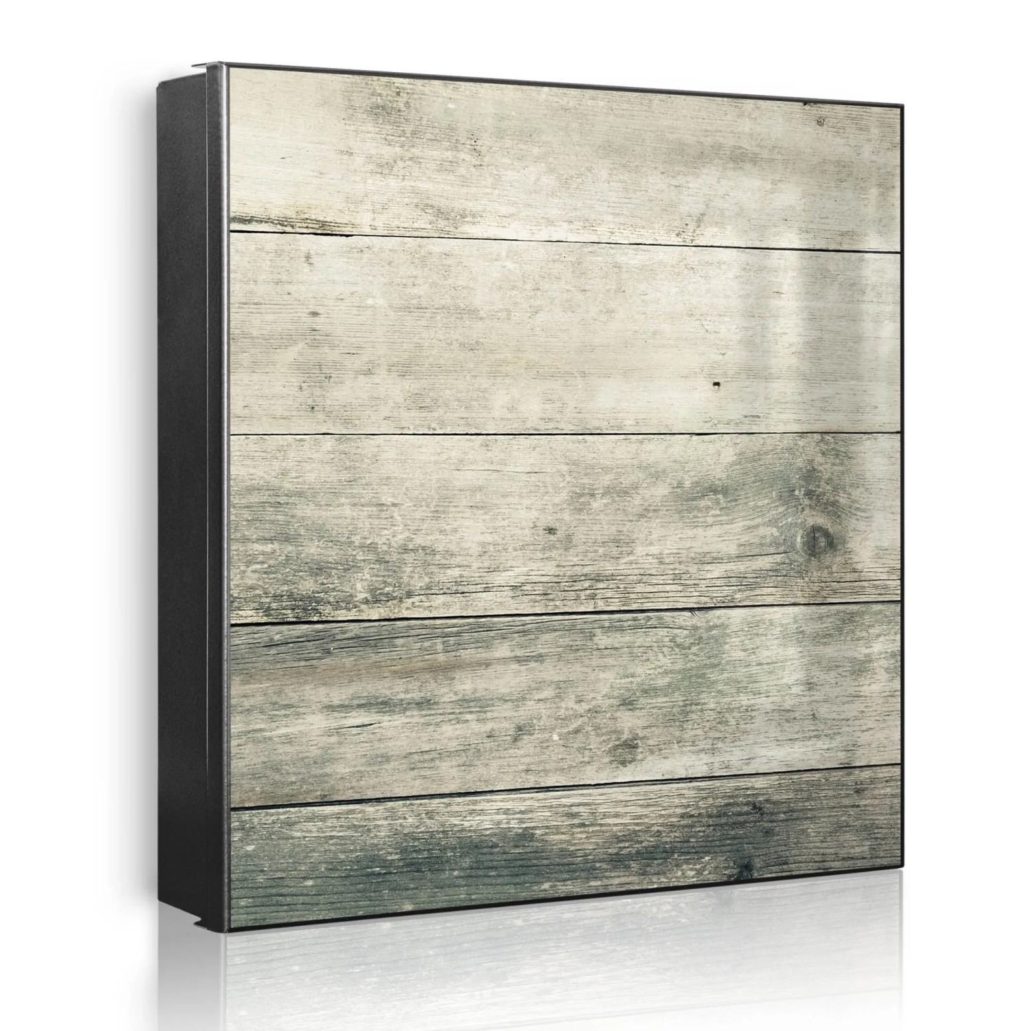 Banjado Großer Schlüsselkasten Metall 30x30cm Schwarz Scharnier Links 50 Haken Beschreibbar Magnetisch Motiv Graue Planken