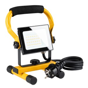 LED's Work Arbeitsleuchte, 20W, 1800lm, 4000K, IP65, gelbes Gestell mit Tragegriff und Kabel.
