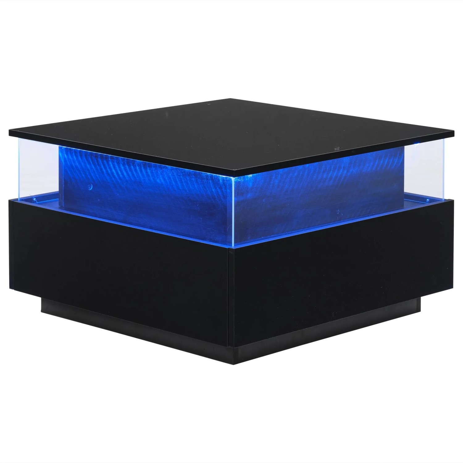 Merax Couchtisch Hochglanz Mit LED 2 Schubladen Präsentationsfach Weiß