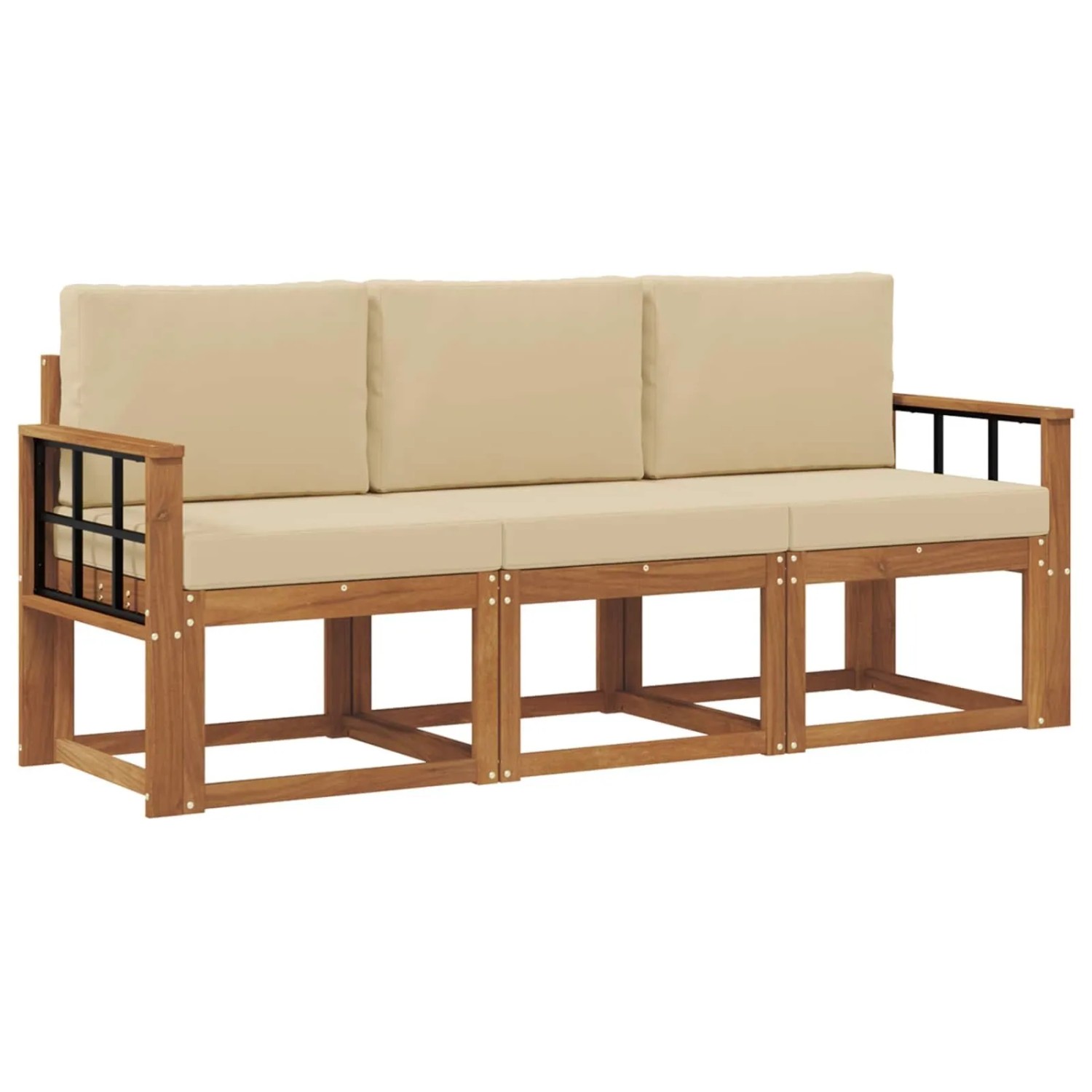vidaXL Outdoor-Sofagarnitur mit Kissen 3 Stk Natur und Beige 3365951