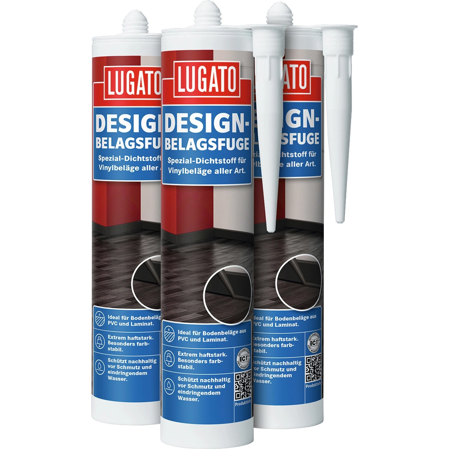 Lugato Designbelagsfuge Silbergrau, elastischer Silikon-Dichtstoff für Vinyl, PVC, Kork und Laminat. Zum Abdichten von Fugen.