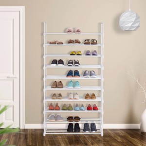 Relaxdays Schuhregal Stahl Weiß Erweiterbar 175,5 cm x 93 cm x 30,5 cm 4,2 kg