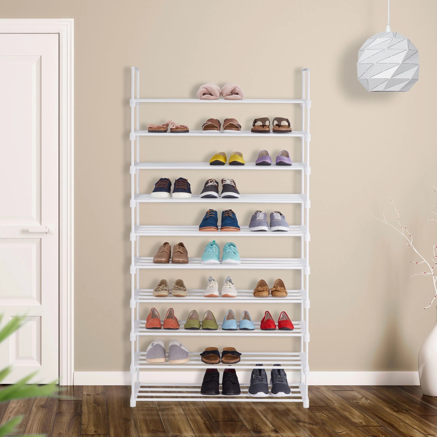 Relaxdays Schuhregal Stahl Weiß Erweiterbar 175,5 cm x 93 cm x 30,5 cm 4,2 kg_2
