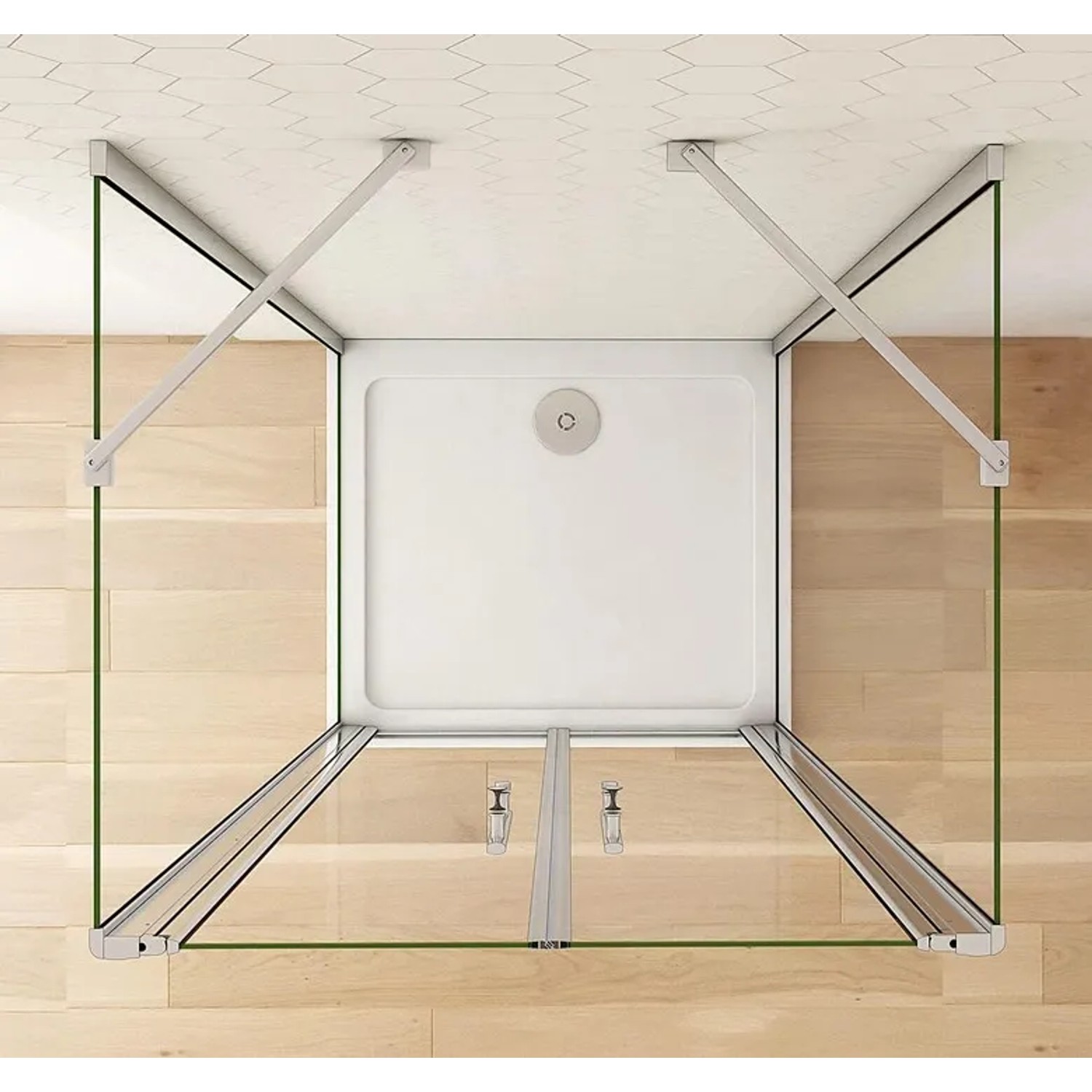 U-Duschkabine 90x75x90cm mit Doppeltür, 6mm NANO Glas, Aufsicht