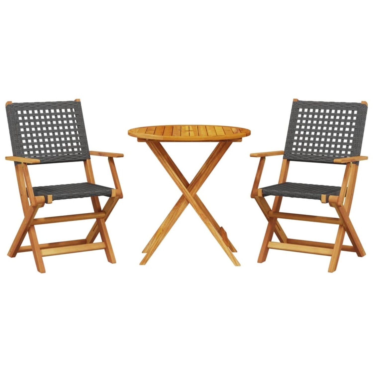 vidaXL 3-Tlg Bistro-Set Schwarz Poly Rattan und Massivholz 3281850