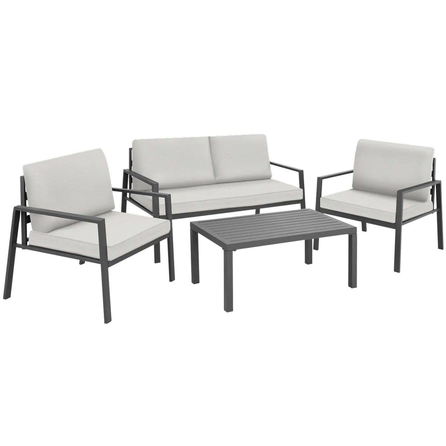Tectake Aluminium Sitzgruppe Göteborg Wetterfest Dicke Der Sitzpolster 10 cm  129 x 71 x 74 cm Hellgrau