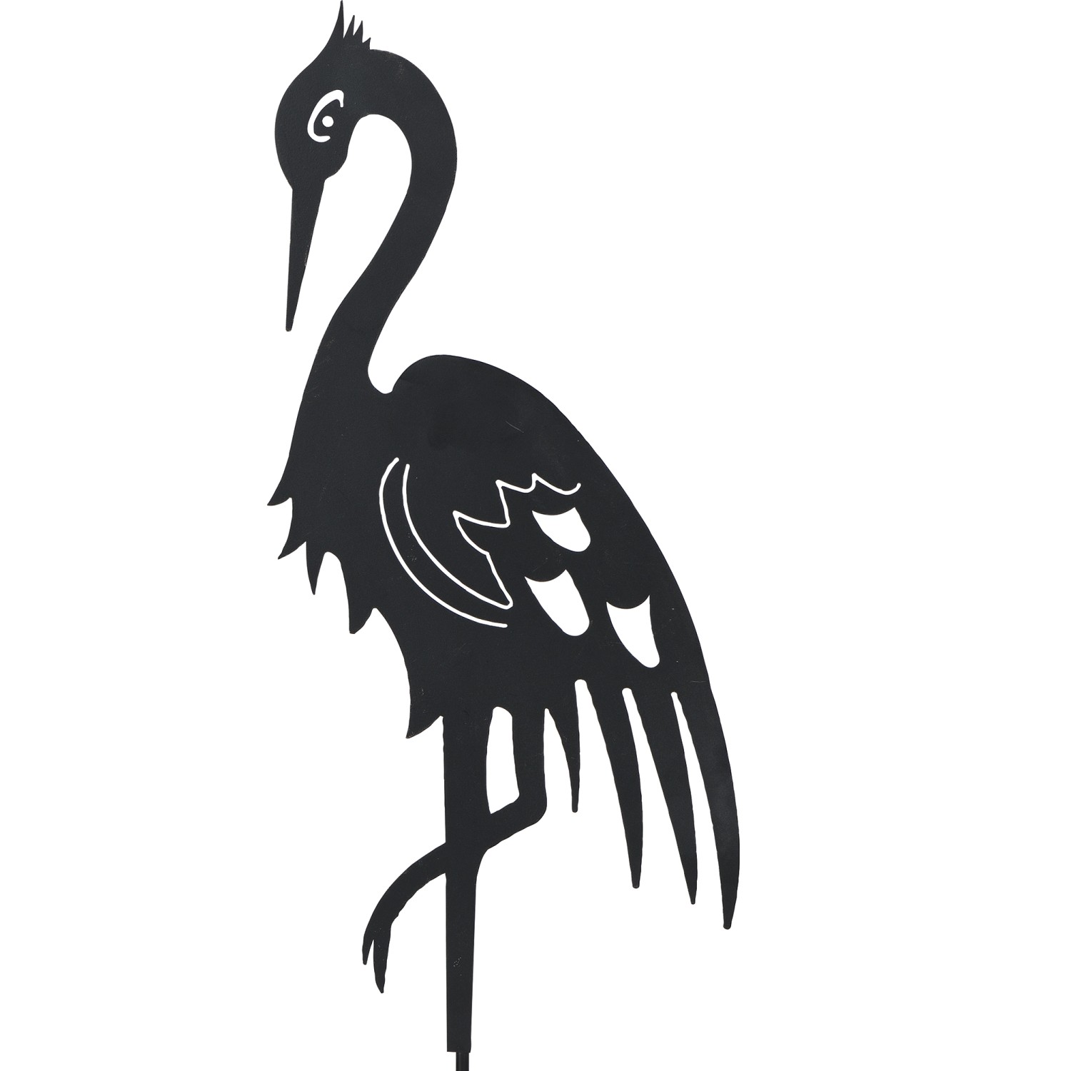 Dunkelgrüner Gartenstecker Fischreiher aus Metall, 90 cm hoch, Gartendeko.