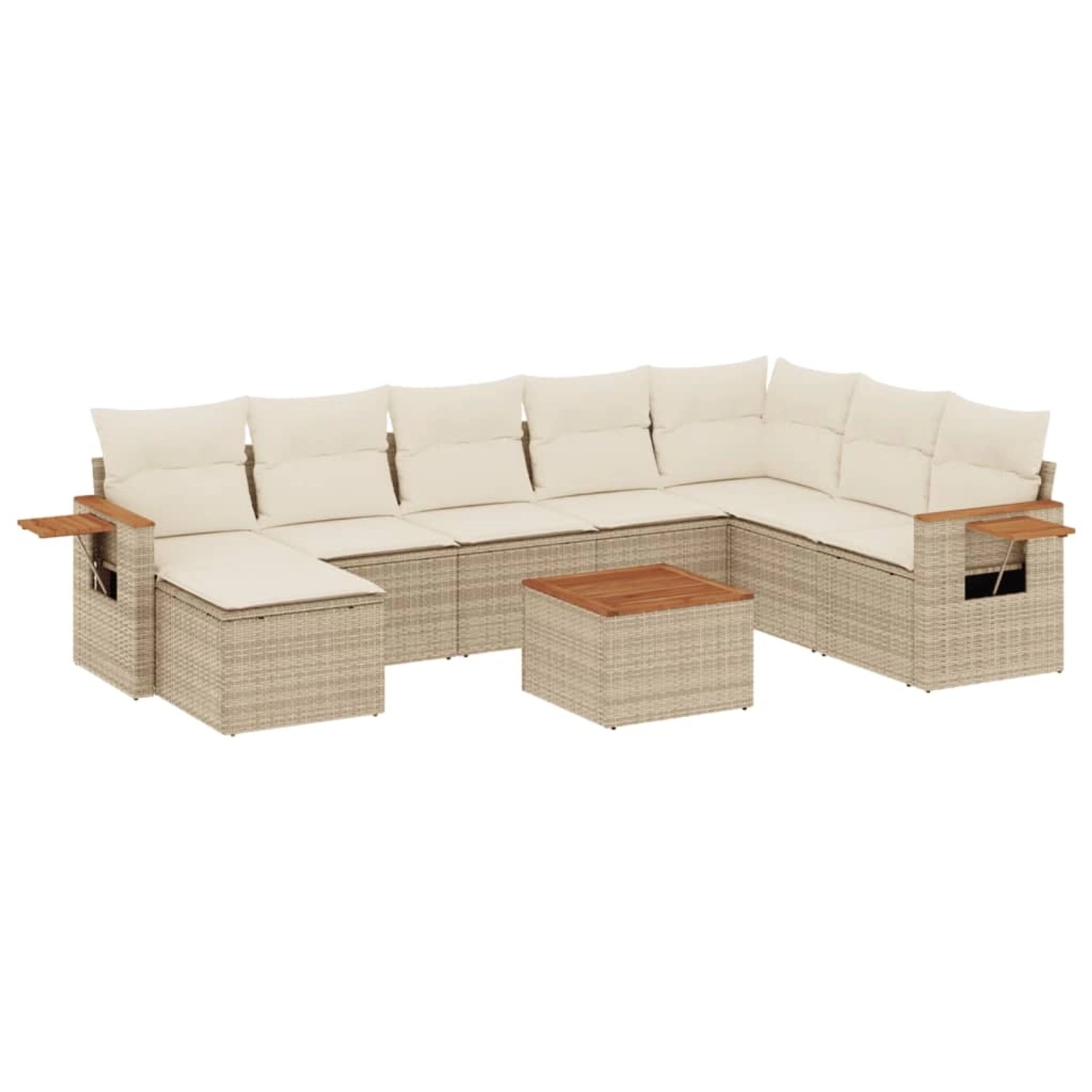 vidaXL 9-Tlg Garten-Sofagarnitur mit Kissen Beige Poly Rattan 3259496