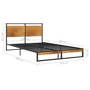 vidaXL Bettgestell Metall, 120x200 cm, mit Lattenrost und Holzdekor am Kopf- und Fußteil.