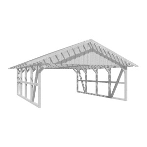 Weißer Skan Holz Carport Schwarzwald mit Dachlattung, Fachwerkbauweise.