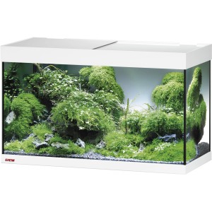 Weißes Eheim VivalineLED 126 l Aquarium-Komplettset mit Abdeckung und Bepflanzung.