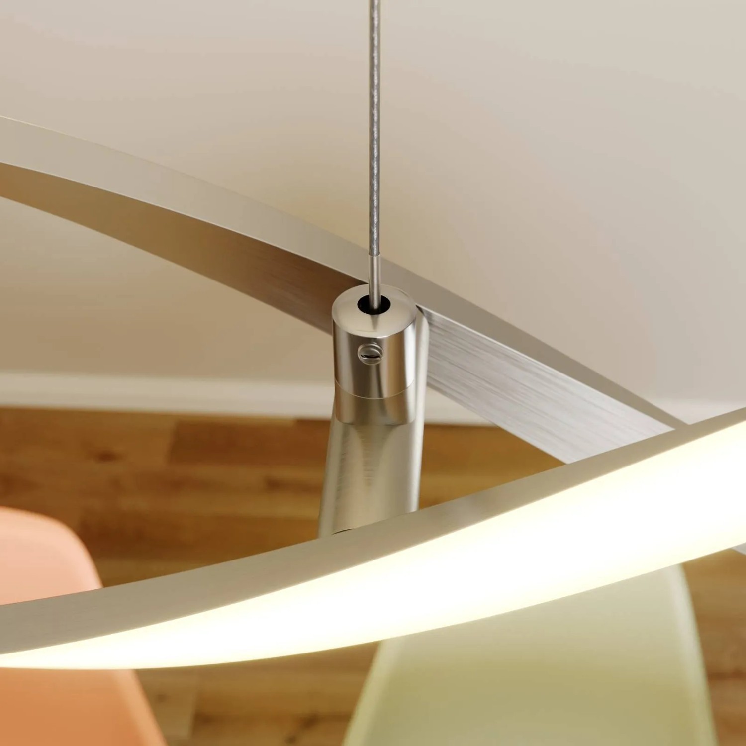 Moderne, dimmbare LED-Deckenleuchte Auron in Alu, 2-flammig für Wohnzimmer.