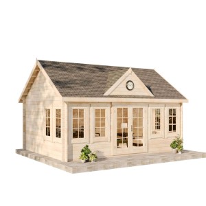 Alpholz Gartenhaus Clockhouse-XL mit Satteldach, unbehandelt, 550x420 cm. Holz-Gartenhaus mit Anbaudach.