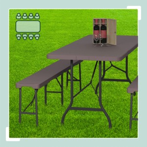 Relaxdays Bierzeltgarnitur Kunststoff Stahl Braun Klappbar 3 Tlg. Tisch 73 cm x 180 cm x 74 cm Bank 43 cm x 180 cm x 25 cm