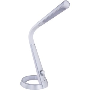 Silberne LED-Tischleuchte Mitti von Globo, dimmbar, mit USB-Charger. Ideal als Schreibtischlampe.