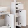Weißer Vicco Midischrank Emma (30x95cm) mit offener Tür und Schublade, Teil eines Badregal Sets.