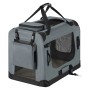 Faltbare, dunkelgraue Hundetransportbox XL von Juskys mit Tragegriffen und Außentasche.