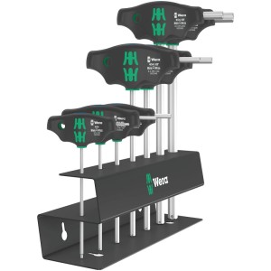 Wera 454 7 HF Quergriff-Schraubendrehersatz Hex Plus mit Haltefunktion, schwarz-grün, im Metallrack zur Aufbewahrung.