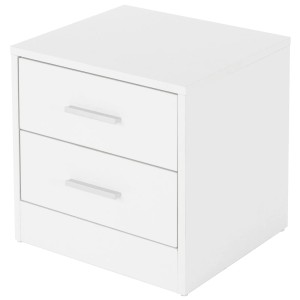 Weißer ML-Design Nachttisch mit 2 Schubladen und Alu-Griffen, ideal für Schlafzimmer.