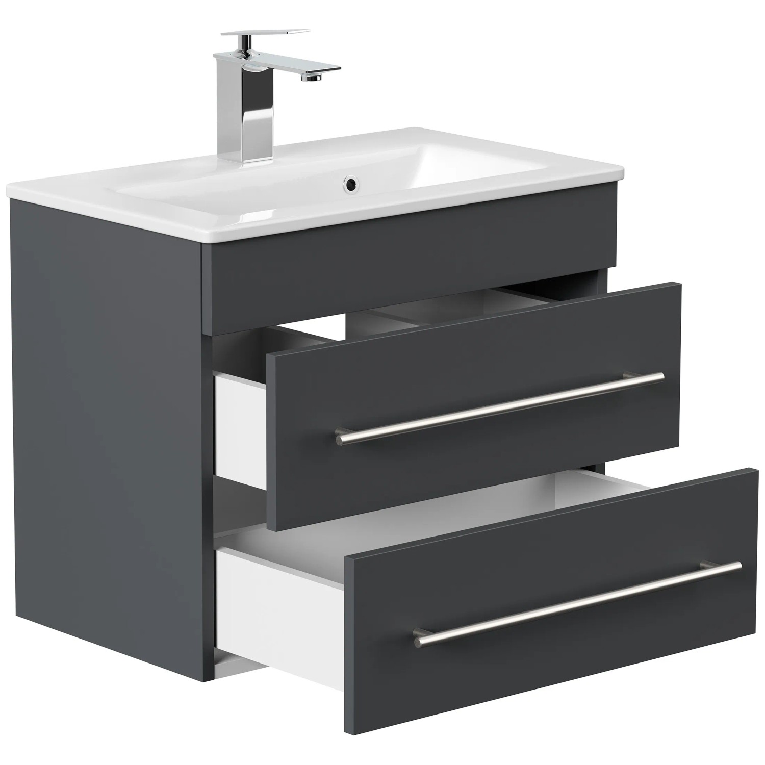 Posseik Badmöbel Portus 600 SlimLine Grafit mit Waschbecken und zwei Schubladen.