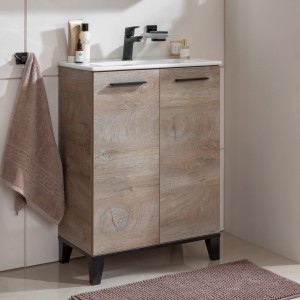 Fackelmann Waschtisch-Set TE-A, Nature Oak, mit Keramikbecken (61,2 cm), 2-teilig.