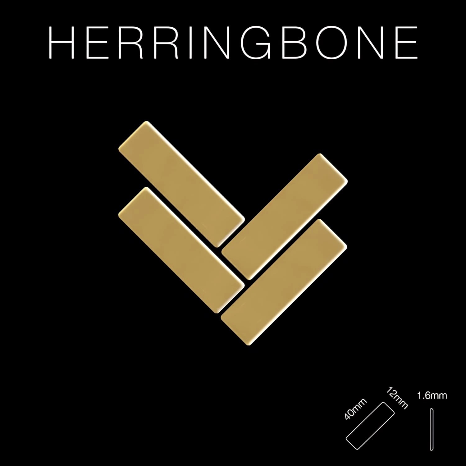 ALLOY Mosaikfliese Massiv Metall Messing Gewalzt Gold im Fischgrätmuster, Detailansicht.