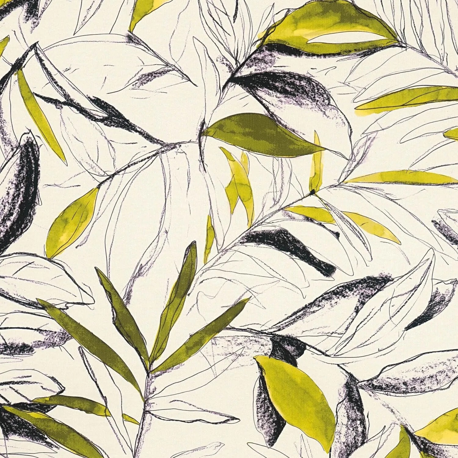 PROFHOME 791875-GU Grafik Tapete Floral Creme Oliv Schwarz Creme-Weiß 0,53 m x 10,05 m 5,33 m2