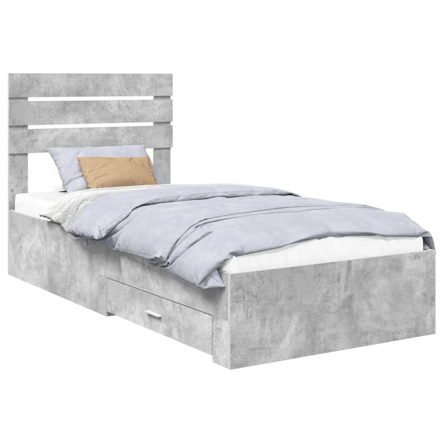 vidaXL Bettrahmen Betongrau und Silber 75 x 190 cm Holzwerkstoff 3411701