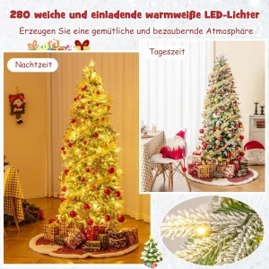 Costway Bleistift Weihnachtsbaum mit Beleuchtung und Schnee 190 cm
