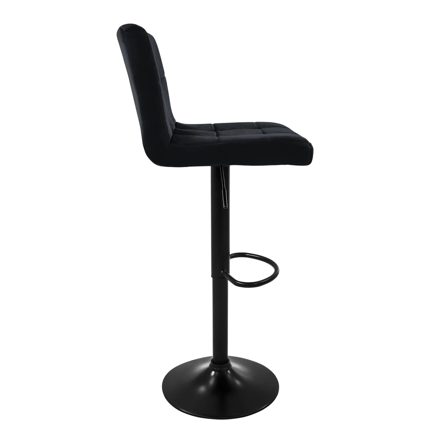 Schwarzer ML-Design Barhocker aus Samt mit Rückenlehne und Fußstütze.
