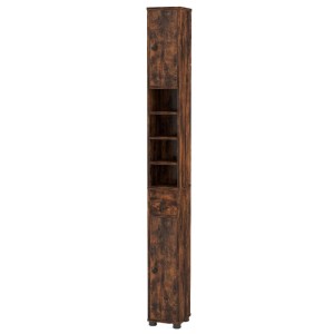 Costway Badschrank Schmal Badezimmerschrank mit 2 Türen Braun
