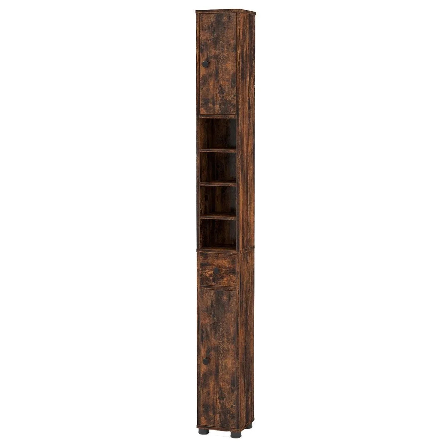 Costway Badschrank Schmal Badezimmerschrank mit 2 Türen Braun