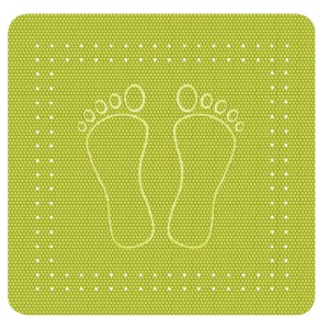 Kleine Wolke Duscheinlage Foot, 55x55 cm, Kiwigrün mit Fußabdruck-Design.