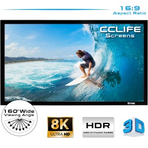 CCLIFE Rahmenleinwand, 120 Zoll, 16:9 Format. Heimkino Beamerleinwand mit schwarzem Rahmen.