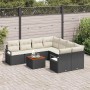 Schwarzes vidaXL Garten-Sofa-Set, 9-teilig, mit Tisch und cremefarbenen Polstern.