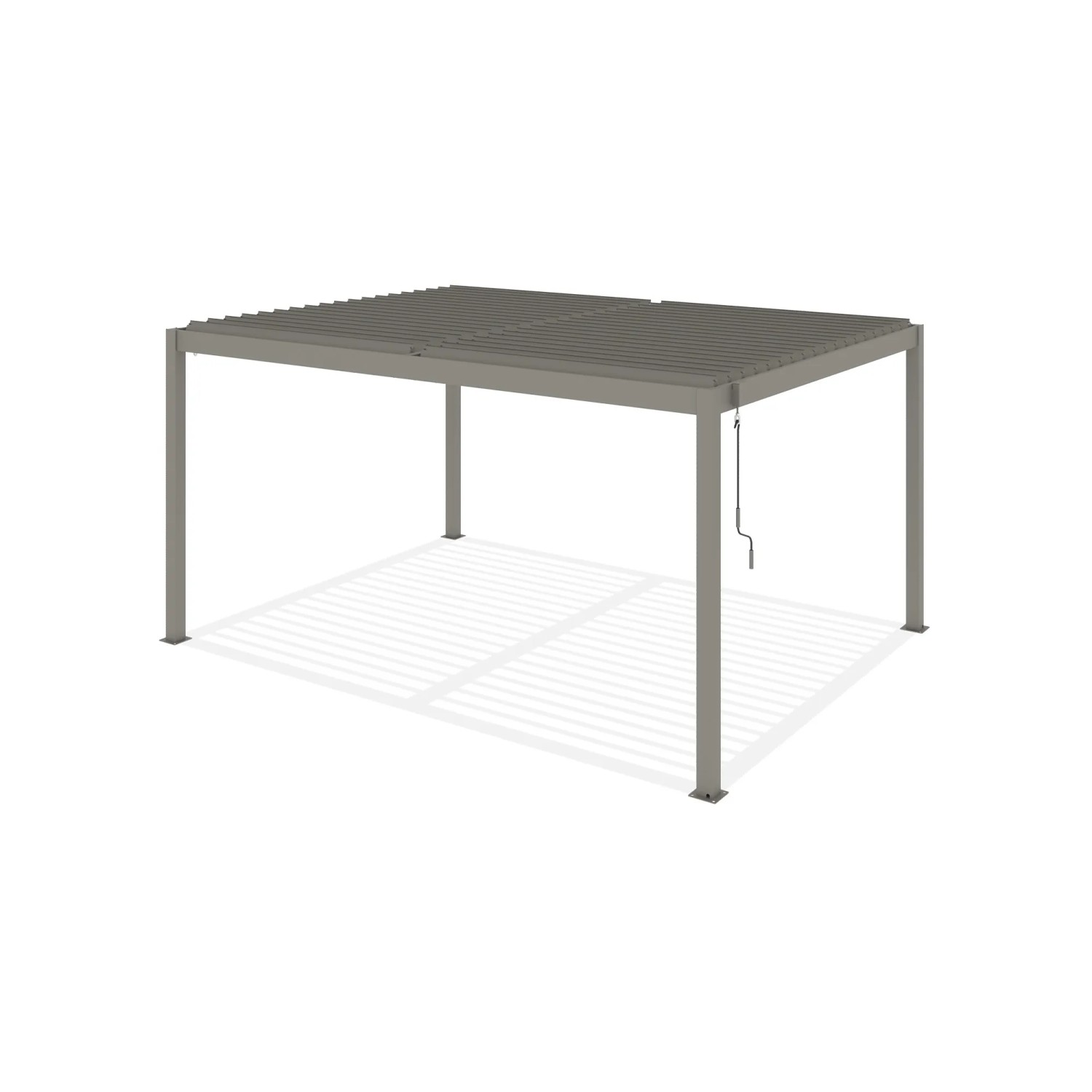 Freistehende, taupefarbene Cazeboo Piana Bioklimatische Pergola 4x3m aus Aluminium.