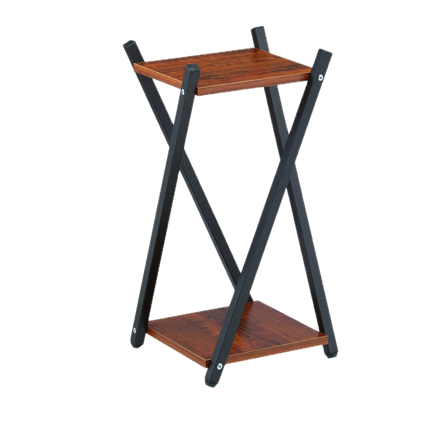 Relaxdays Blumenständer Stahl MDF Dunkelbraun Schwarz 2 Ebenen Verstellbar 57 cm x 29 cm x 29 cm 2,4 kg