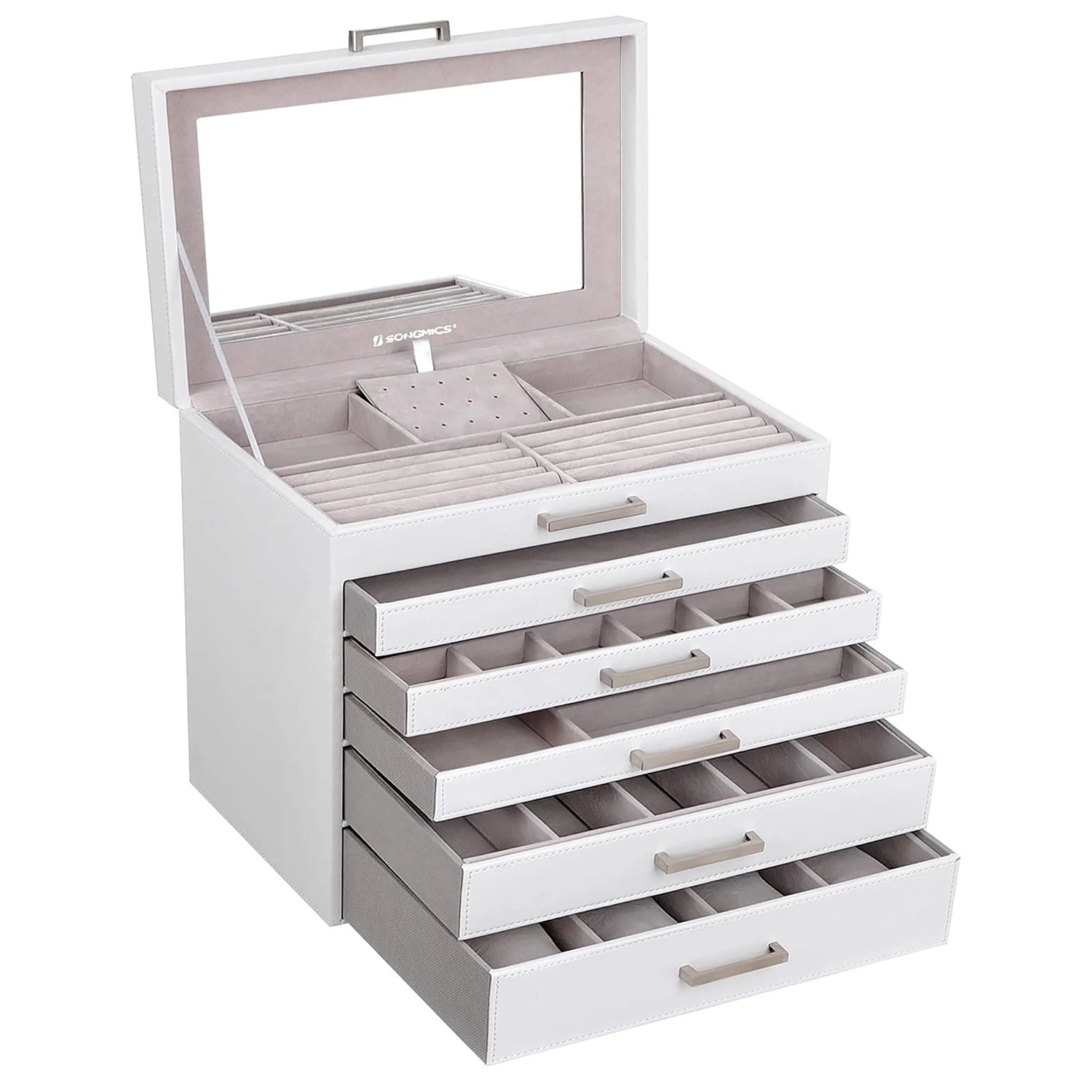 Songmics Schmuckkästchen Bridie mit Großem Spiegel Weiß günstig online kaufen