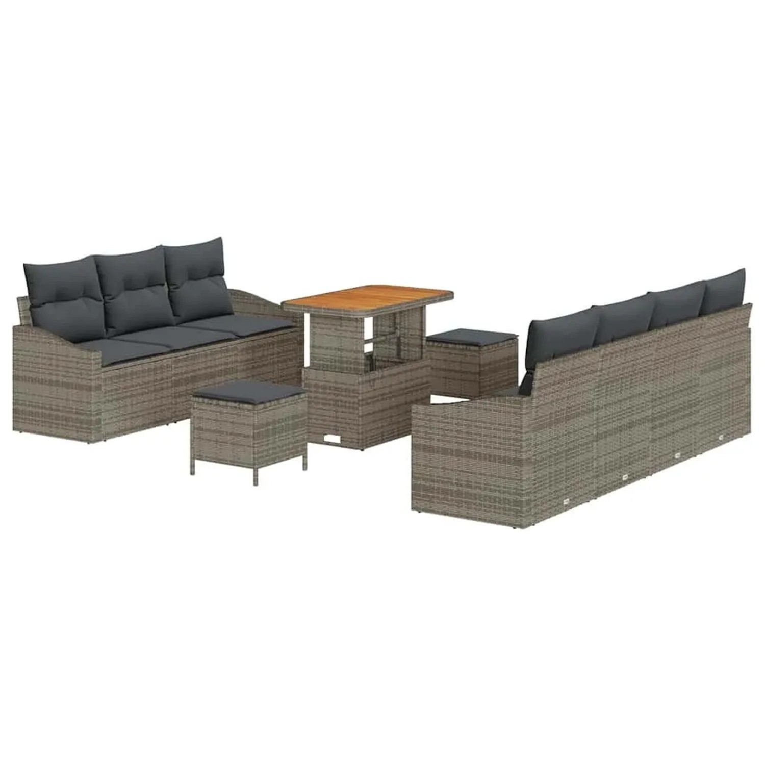 vidaXL Garten-Sofa-Set mit Kissen mit Speicher 10-Tlg Grau 3364573