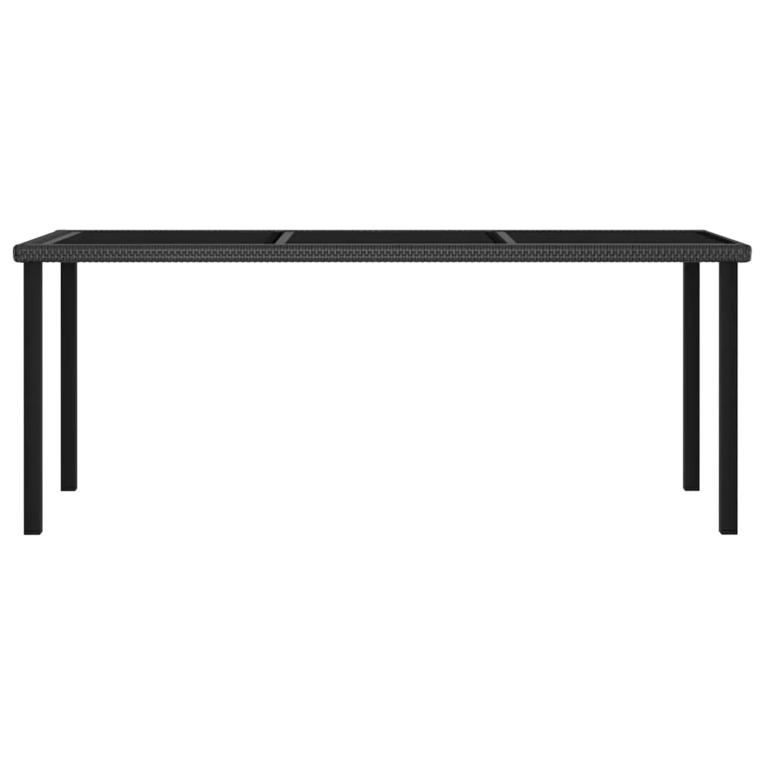 Schwarzer vidaXL Gartentisch aus Poly Rattan, Teil der 9-tlg Essgruppe.