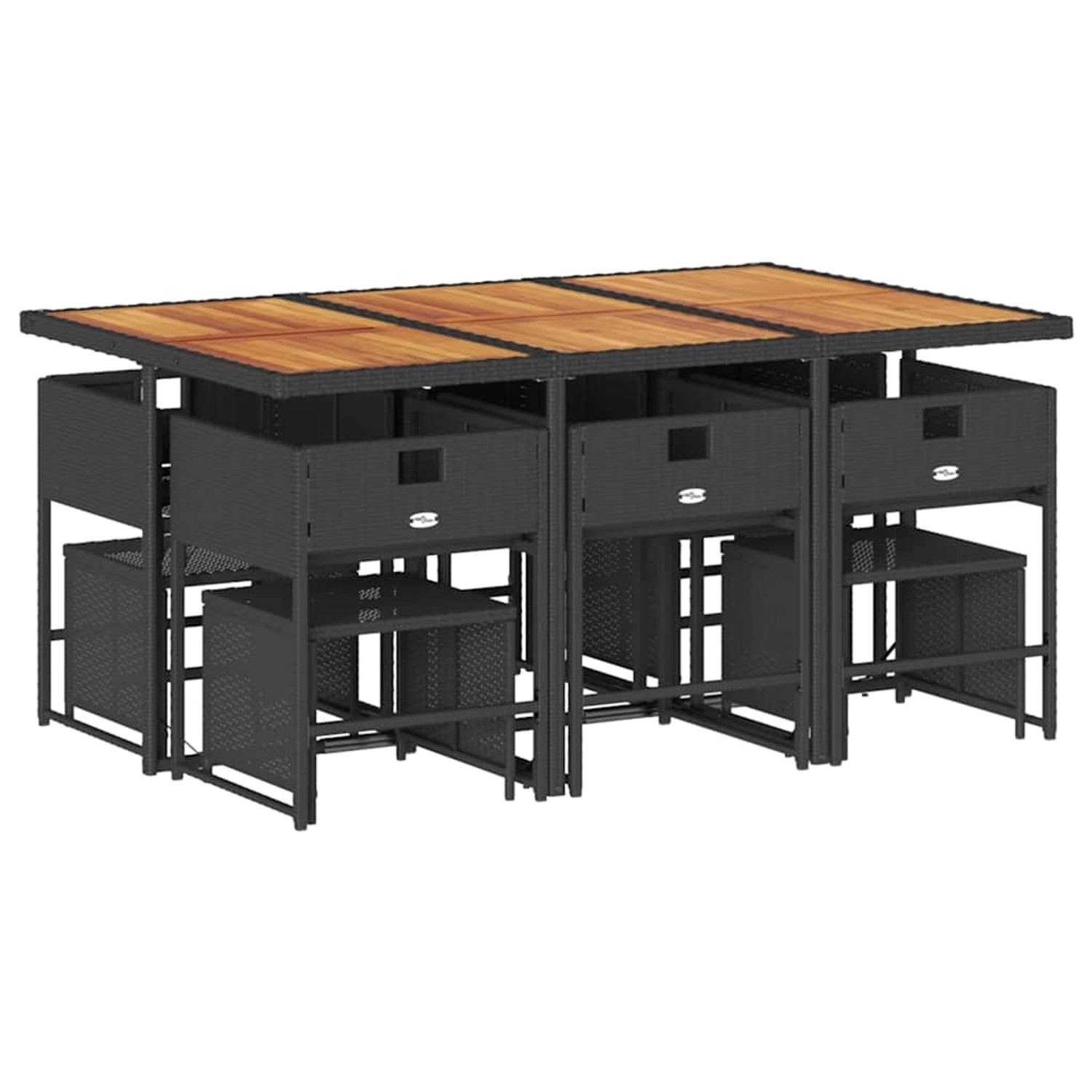 vidaXL Garten-Essgruppe, 11-teilig, schwarz, Poly Rattan. Tisch mit Stühlen und Hockern zur platzsparenden Aufbewahrung.