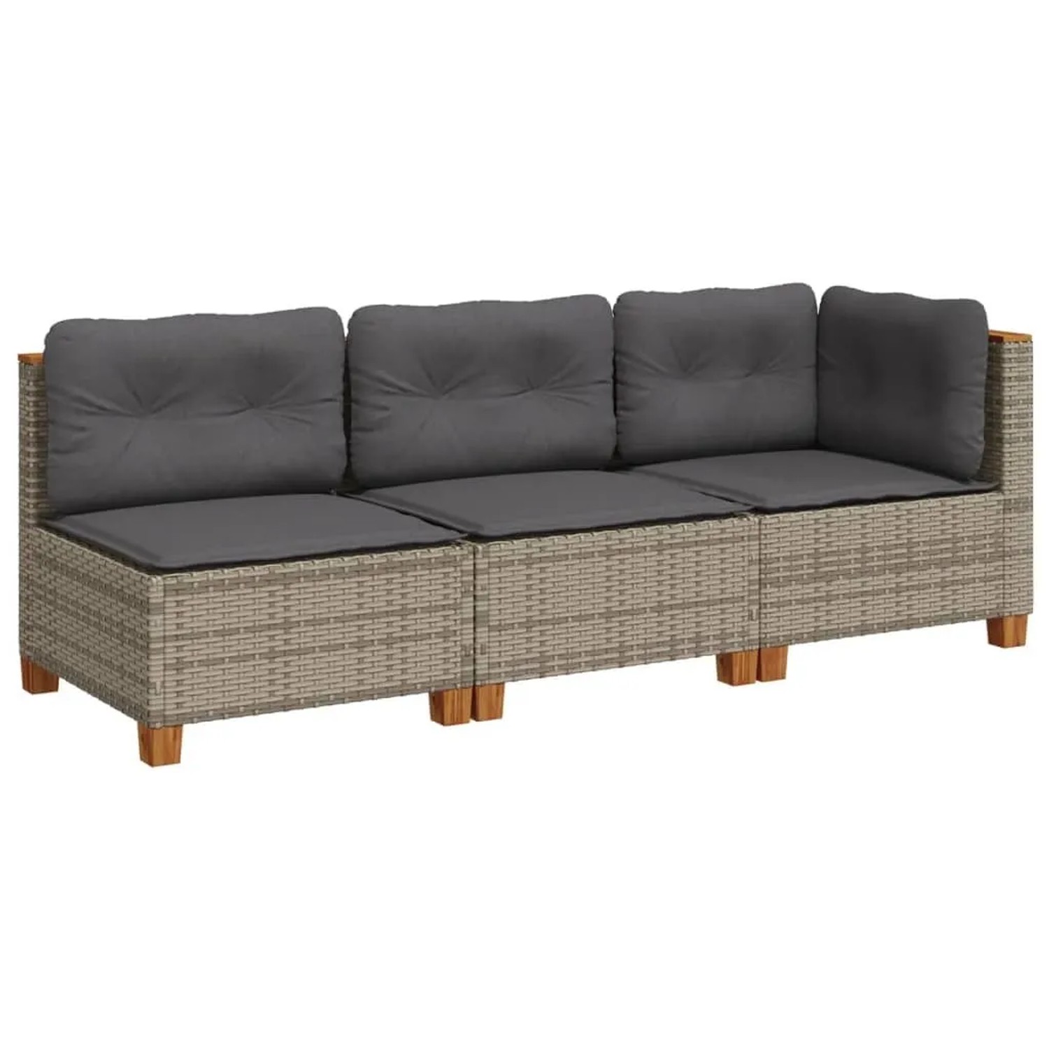 vidaXL Gartensofa mit Kissen 3-Sitzer Grau Poly Rattan 365921