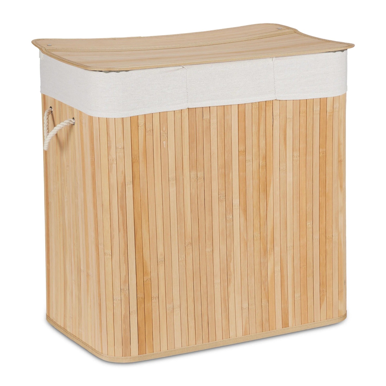 Relaxdays Wäschekorb Bambus Natur 3 Fächer mit Deckel Faltbar 62 x 62,5 x 42,5 cm 3,6 kg