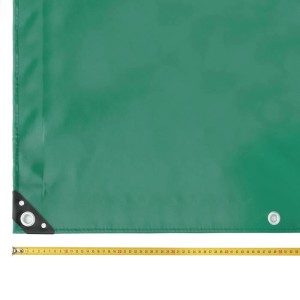 Grüne LKW-Plane (3x3m) mit Ösen und Maßband. Robuste Abdeckplane für Anhänger und mehr.