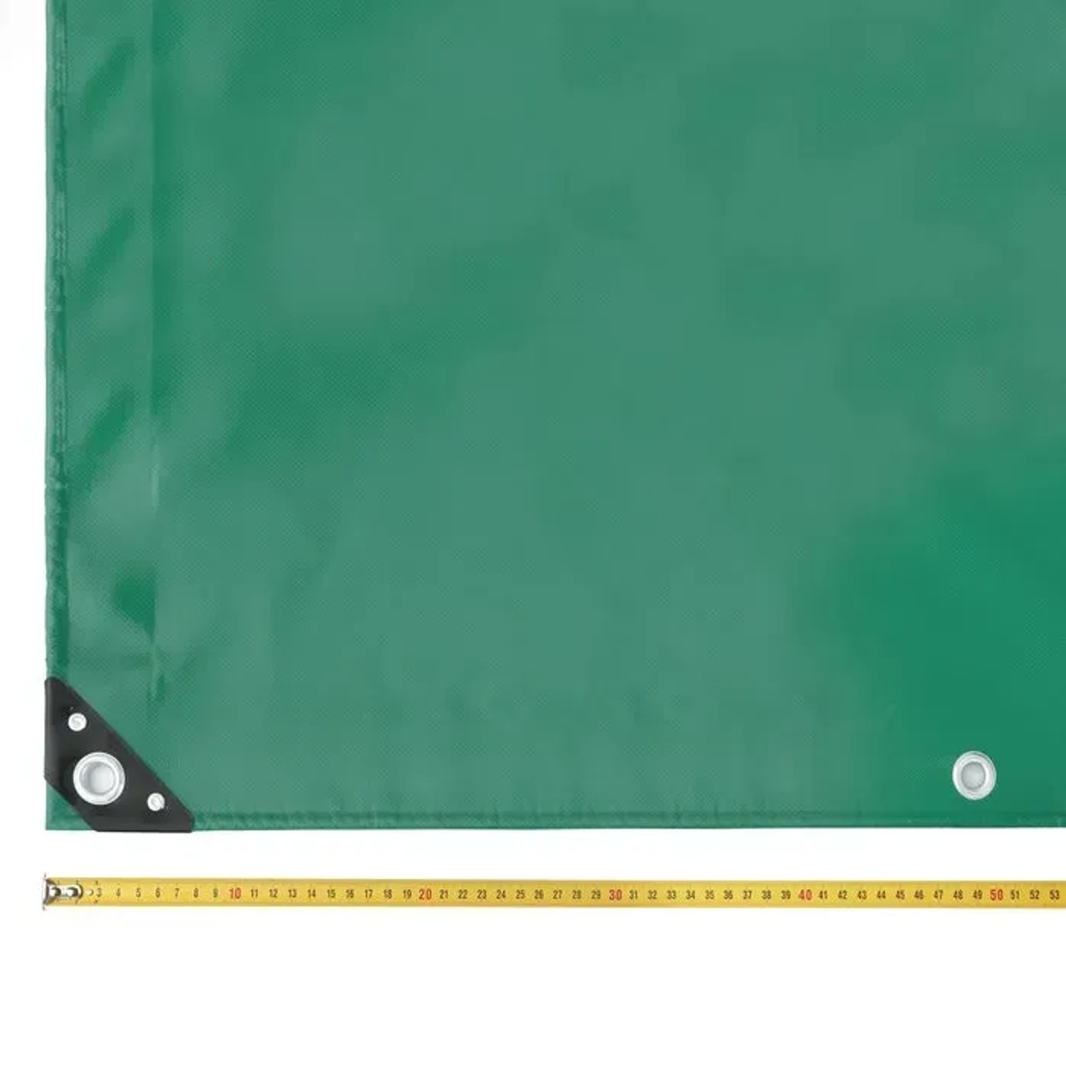 Grüne LKW-Plane (3x3m) mit Ösen und Maßband. Robuste Abdeckplane für Anhänger und mehr.