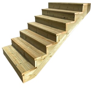 Vinuovo Holztreppe mit 7 Stufen und Setzstufen, 160cm breit, ideal für den Außenbereich.
