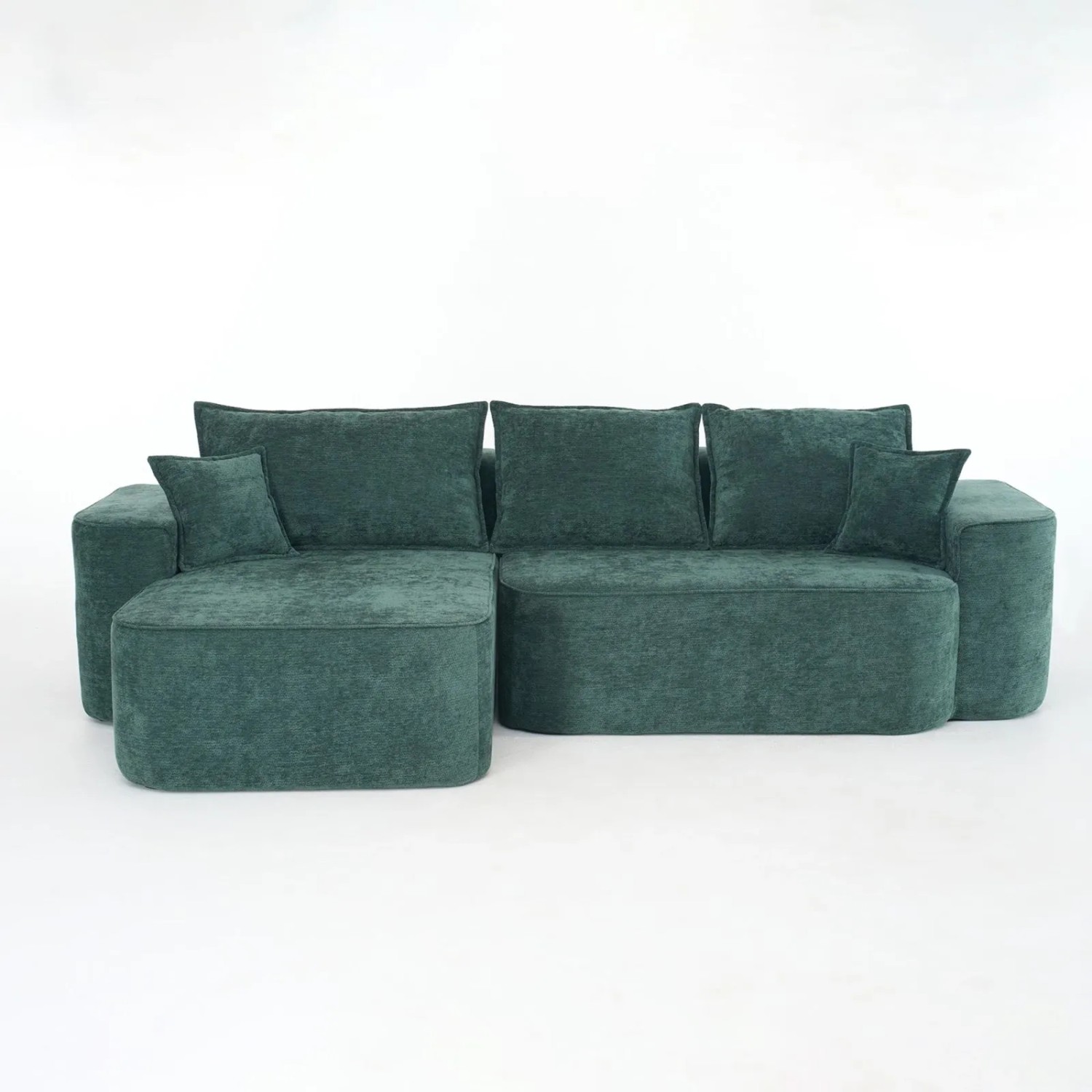PXloue 4-Sitzer-Sofa Stoffsofa Chaiselongue Sofa Chenille mit Kissen Seitentaschen Grün ohne Montage