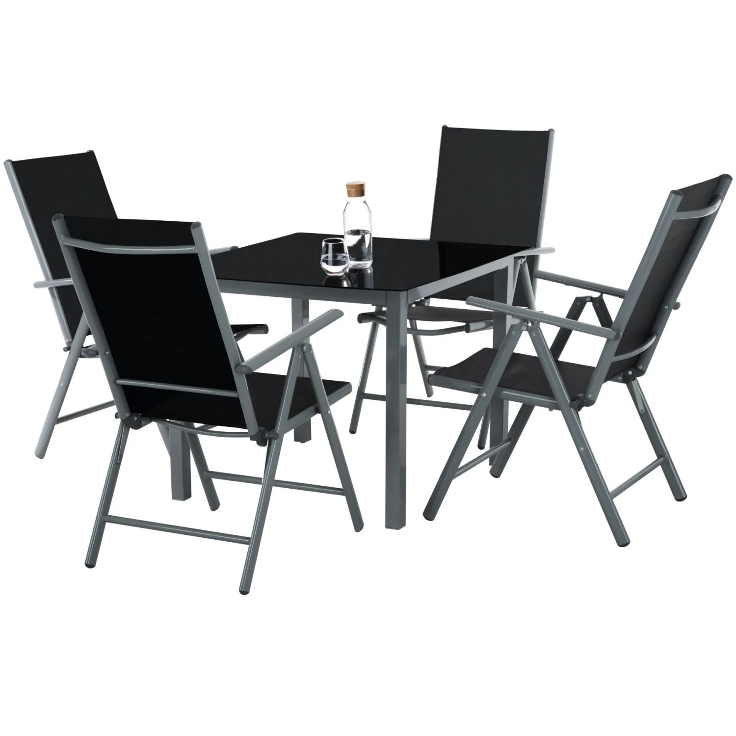 Tectake Aluminium Sitzgruppe Stabia Wetterfest und Uv Beständig Klappbare Stühle Mit 7 Fach Verstellbarer Rückenlehne  86 50 x 86 50 x 73 cm Anthrazit