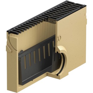 ACO Self Euroline Einlaufkasten 0,5 m mit Gussrost, Polymerbeton, Schlammeimer, Entwässerungsrinne.